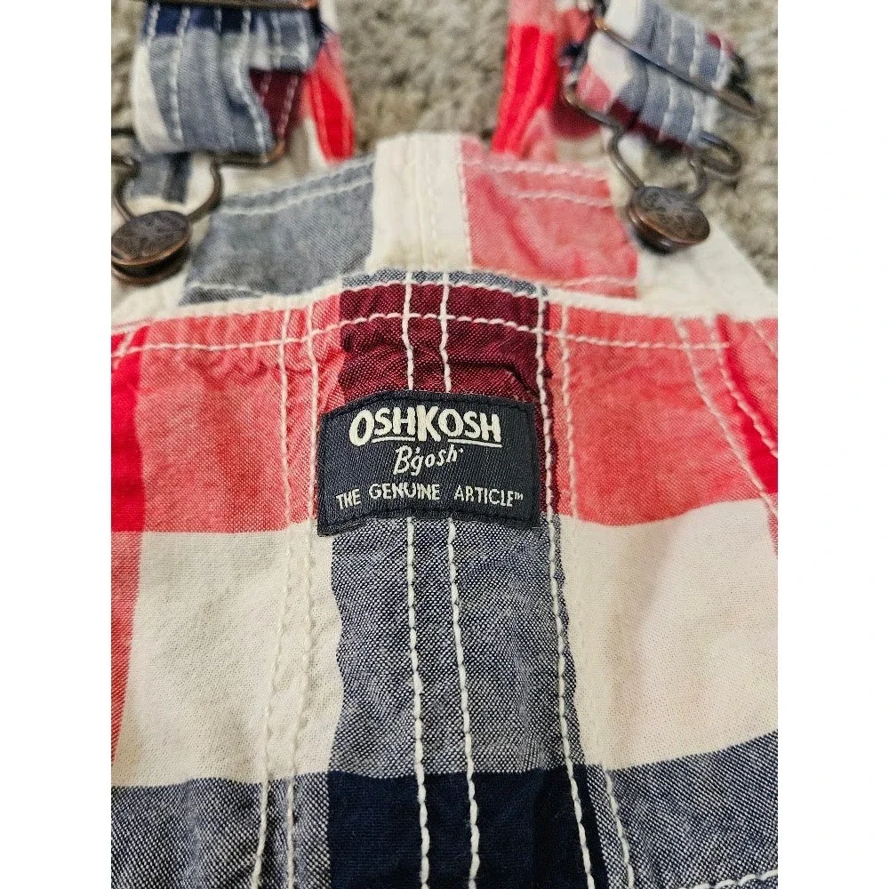 OshKosh B'gosh Toddler 2T Red Blue Plaid Cotton Shortalls Overalls